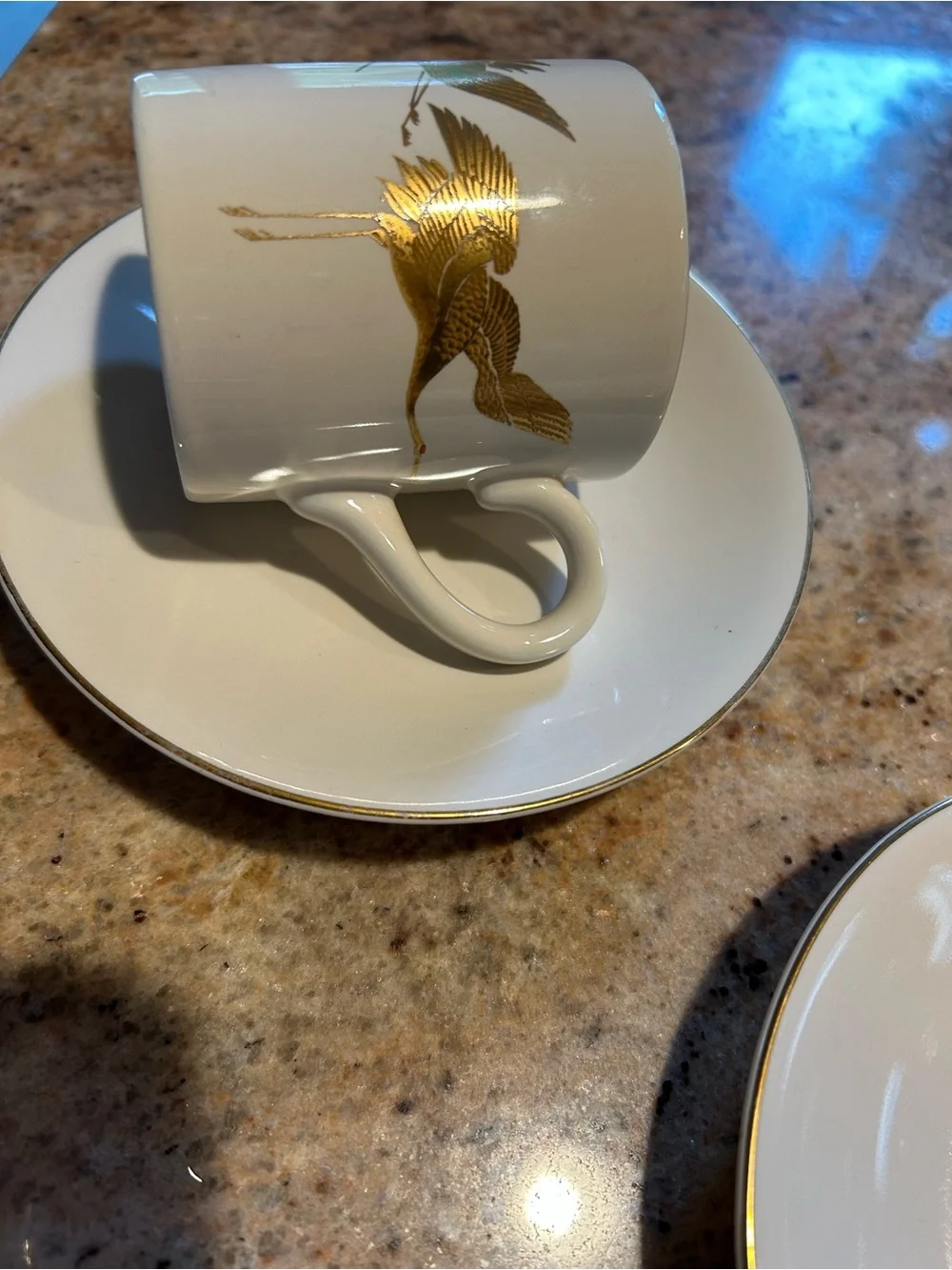 Porcelain Espresso Demitasse Cup Saucer Set 22K Gold Flying Cranes Otagiri Japan